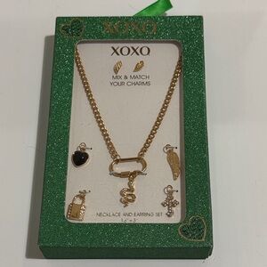 XOXO Gold Charm Necklace and Earring Set